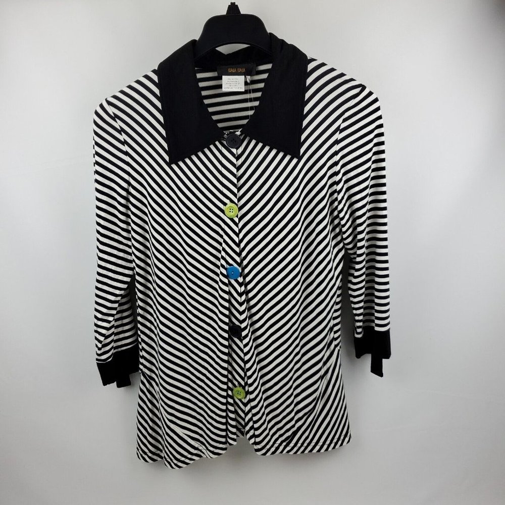 Bala Bala Womens Tunic Shirt Pullover Button Up Wrist Ties Black White Medium